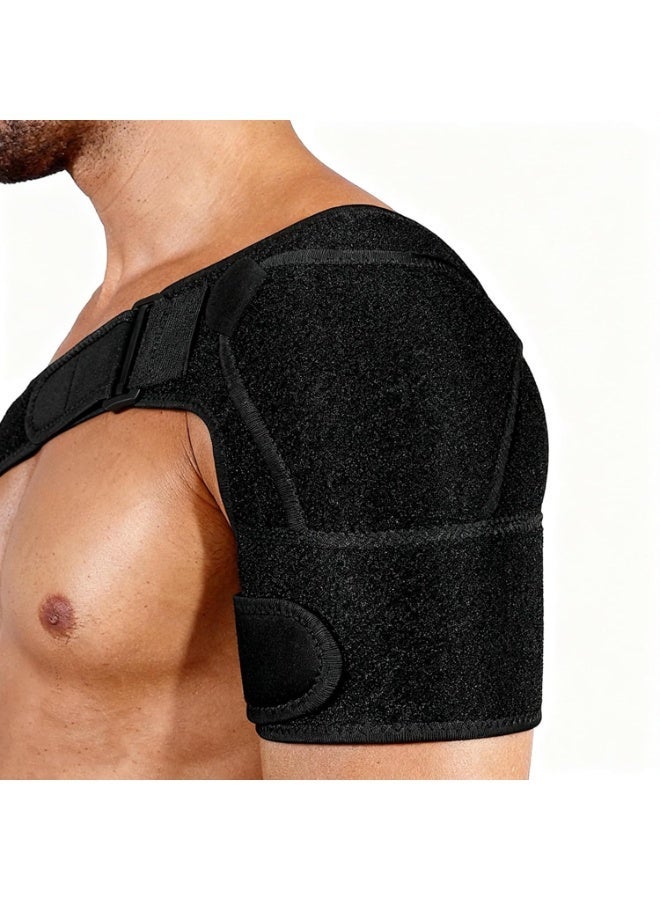 كيلا دعامة الكتف للرجال والنساء، حمالة ذراع لتثبيت الكتف لتمزق عضلة المدورة، كم ضاغط للكتف ودعم لتخفيف الألم، قابل للتعديل، مناسب (1، أسود) - Image 2